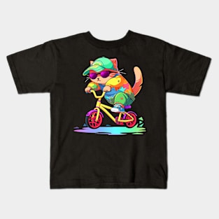 cat ride bike Kids T-Shirt